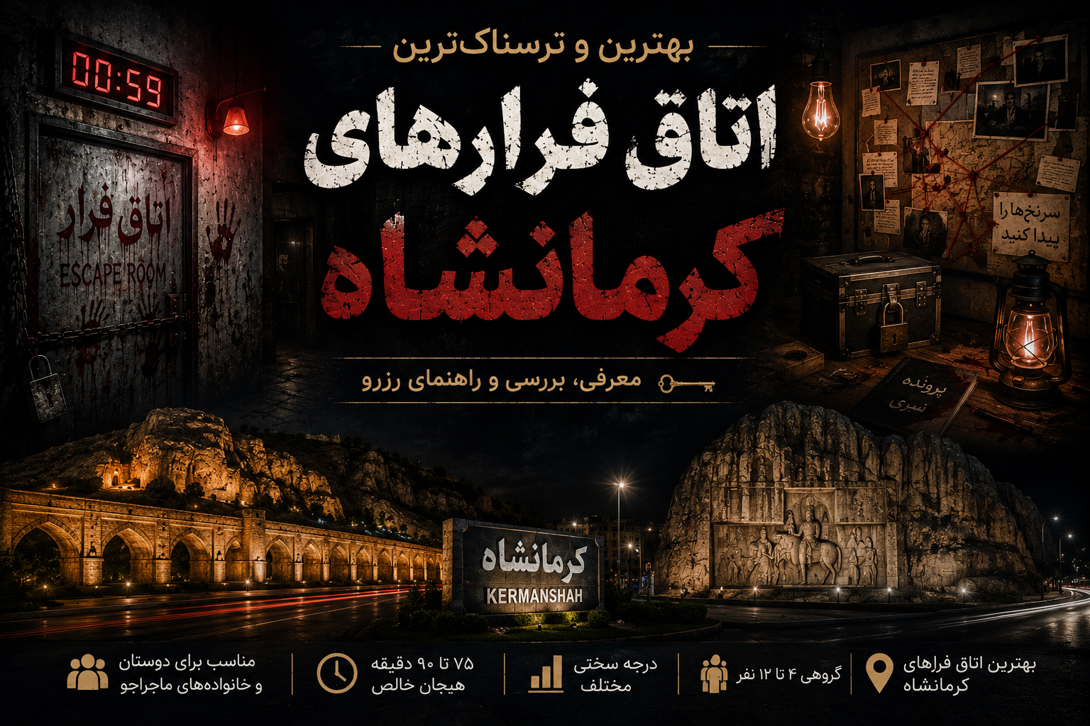 بهترین و ترسناک‌ترین اتاق فرار کرمانشاه | معرفی و رزرو