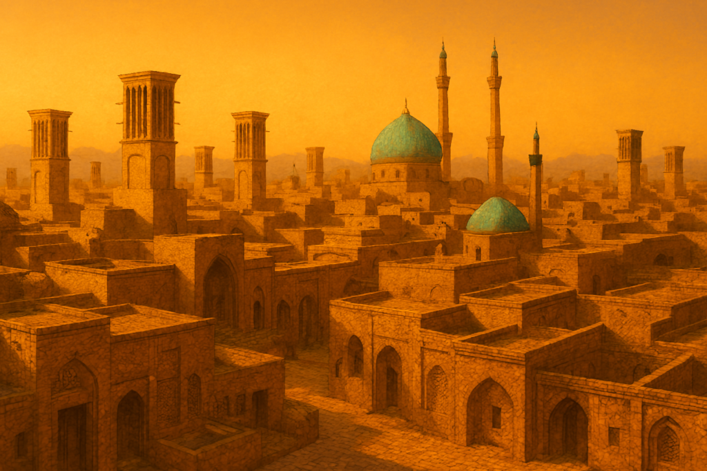 یزد تاریخی با بادگیرها و کوچه‌های خشتی